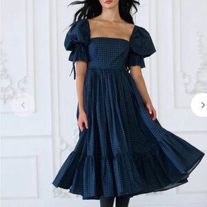 Selkie Farmhouse Market Dress Navy Tartan S NWT